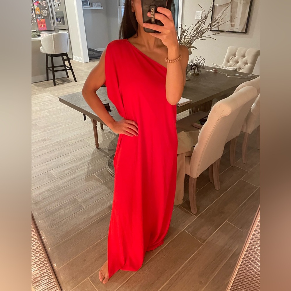 Red One Shoulder Maxi